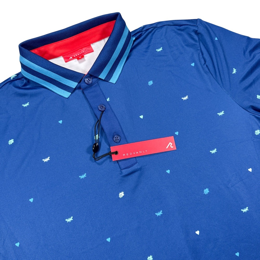 NWT REDVANLY‎ Men's M Mazarrine Blue Langham Stretch Performance Golf Polo Shirt